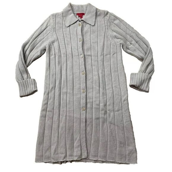 BURNS Wool Knit Duster Sweater Dress Womens 1X Vintage Tan Beige Long Cardigan - Picture 1 of 15